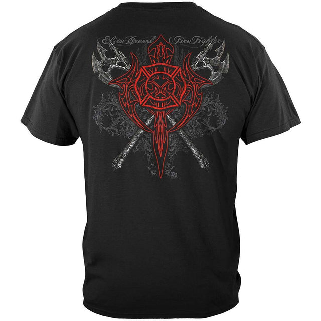 Elite Breed Red Maltese Cross Firefighter T-Shirt - Black