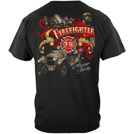 Always Ready Antique Firefighter T-Shirt - Black